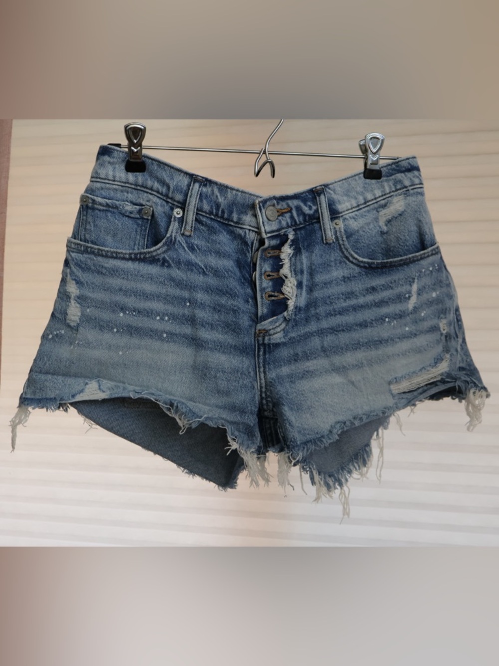 Lucky Brand Mid-Rise Distressed Blue Denim Shorts